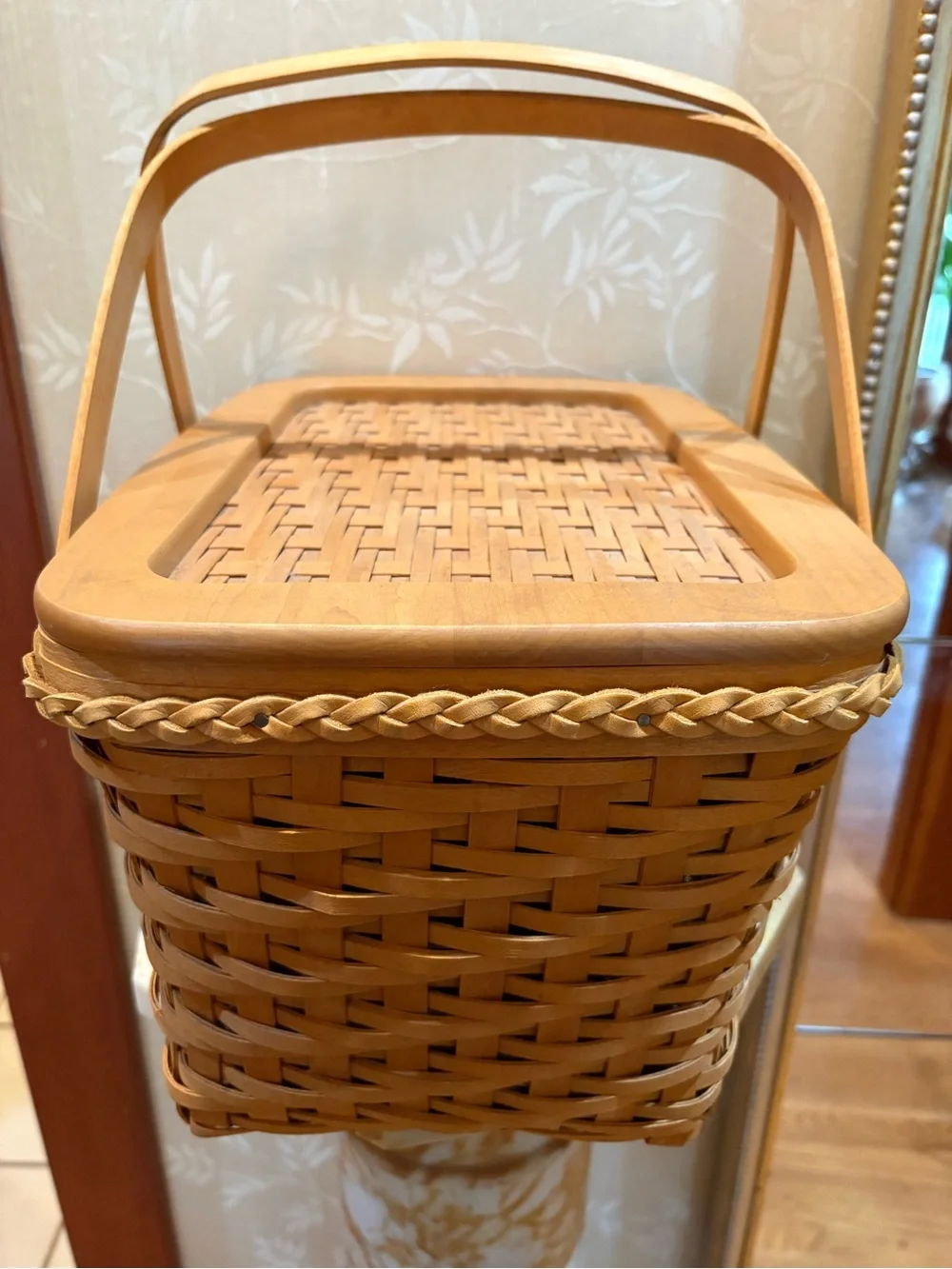 Longaberger Light Brown Woven Carrier Basket with Dual Handles